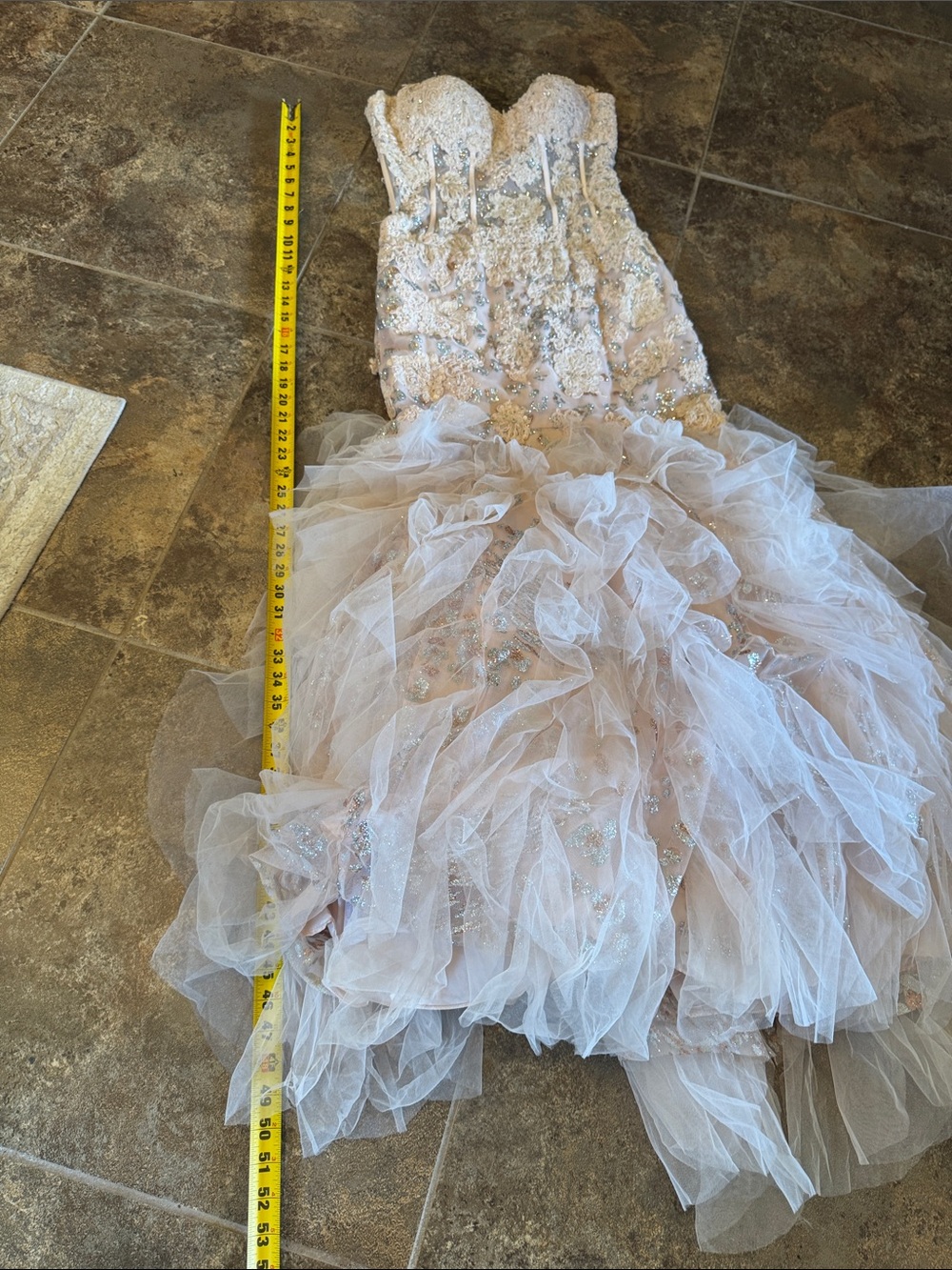 Jovani Blush Champagne Ruffled Mermaid Evening Gown - Picture 14 of 14